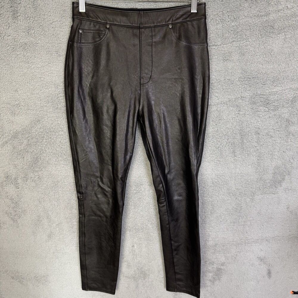 Spanx Pants Women's‎ M Black Faux Leather Pull ON Stretch Casual